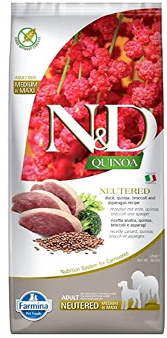 Farmina N&D Quinoa Adult Medium Pellets Hundefutter (Trockenfutter, mit hochwertigen Vitaminen und natürliche Antioxidantien, ohne Mais, Zutaten: Ente, Brokkoli und Spargel, Portionsgröße: 12 kg)
