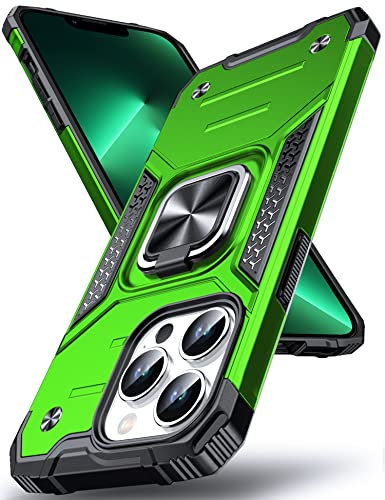 DASFOND Designed for iPhone 13 Pro Case, Military Grade Shockproof Protective Phone Case Cover with Enhanced Metal Ring Kickstand [Support Magnet Mount] for iPhone 13 Pro 6.1 inch, Grass Green