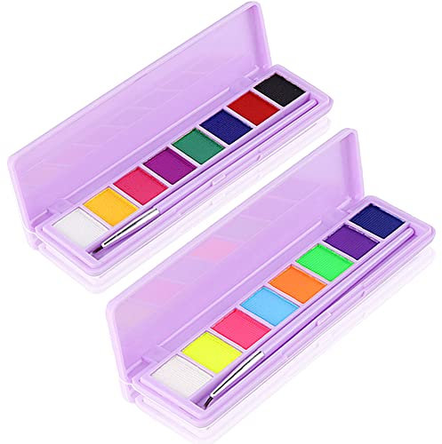 Go Ho 2 Packs Water Activated Eyeliner Palette,Highly Pigmented Bright Vibrant Fluorescent Colorful Face and Body Paint Makeup,Matte and UV Paint Graphic Eyeliner with Eyeliner Brush