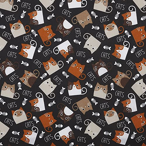 Kt KILOtela - Canvas Dekostoff, Home-Accessoires, Leichte Polsterung, Tischdecken, Kissen, Vorhänge, Taschen, 100 cm Länge x 280 cm Breite, Katzen, Schwarz, Orange - 1 Meter