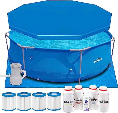 Dellonda 10ft Steel Frame Swimming Pool Round with Accessories, Blue - DL137