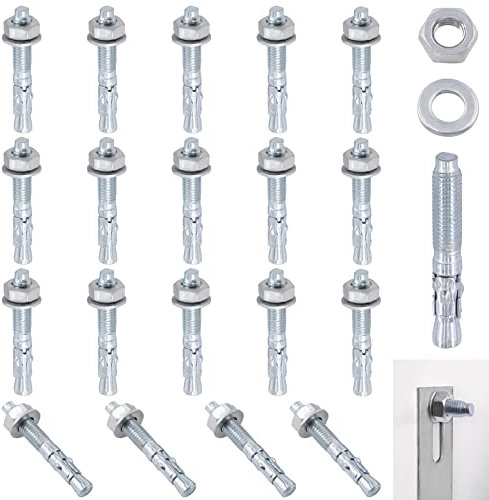 Swpeet 20Pcs 3/8 x 2-3/4 Zinc Plated Heavy Duty Wedge Anchor Assortment Kit, Carbon Steel Screws and Lag Bolts Wedge Anchor Fastener Perfect for Cement and Concrete Structural Anchorage Only