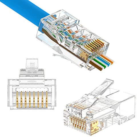 LEENUE 50 Pack RJ45 Connector Pass Through Cat6, 50μ Gold-pated CAT6 CAT5e Cat5 Ethernet Plug, RJ45 Plugs for 23-26AWG Solid or Stranded Network Cables