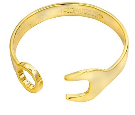 Large Gold Spanner Wrench Bracelet Adjustable 18K Real Gold Plated Jewellery Unique and Stylish Fashion Bangle Bracelet (Length: 8-9 Inches, Weight: 42 Grams)- Bling King London