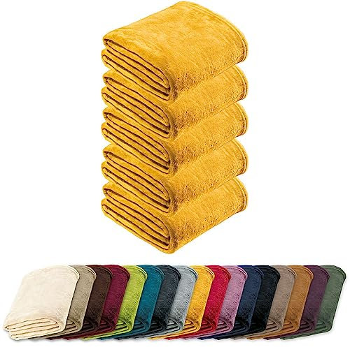 REDBEST Microfaserdecke Amarillo 5er-Pack, Fleece-Wohndecke, Sofadecke gelb Größe 150x200 cm - kuscheliger Teddyfleece, pflegeleicht, waschbar