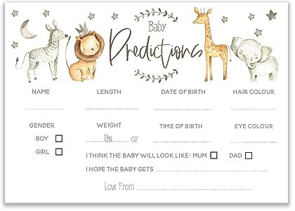 The Little Party Company Baby Shower Game - Pack of 10 Baby White Safari Prediction Cards (BSWHITESAFPRED10)