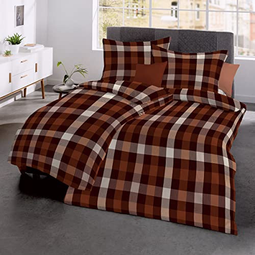 fleuresse gewebte Edelflanell Bettwäsche Lech Karo braun 1 Bettbezug 155 x 220 cm + 1 Kissenbezug 80 x 80 cm