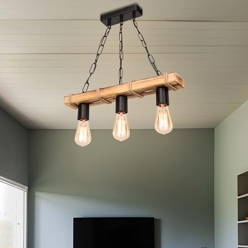 lux.pro Pendelleuchte Hemel 3-flammig 3 x E27 Hängelampe Holz Juteseil Vintage Hängeleuchte Wohnzimmerlampe hängend
