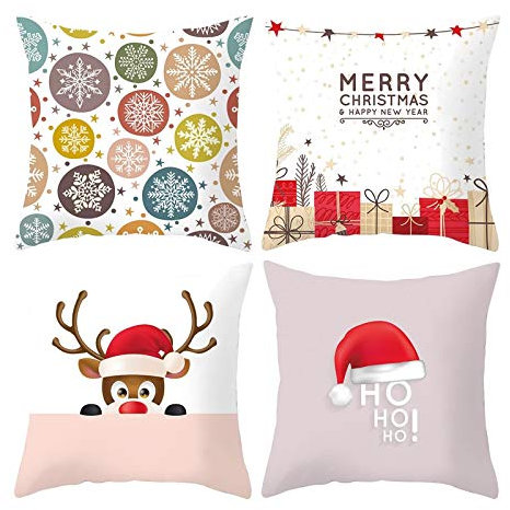 Kissenbezüge Aesthetic 4er Set, Weihnachten Deko Kissenbezug Bett Palla Da Pupazzo di Neve für Heimweihnachten 50X50CM