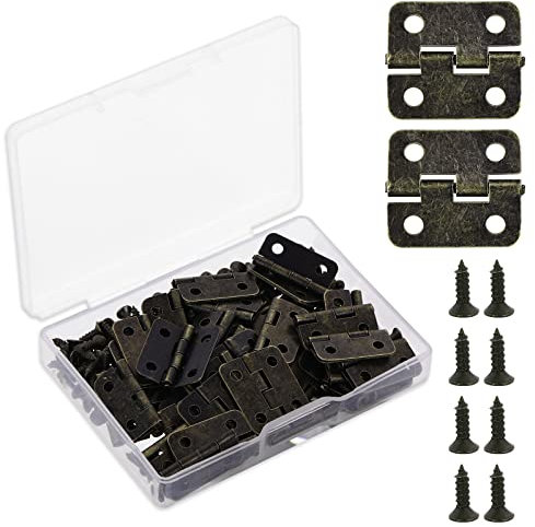 Thinp Mini Hinges - 50 Pieces, Jewelry & Craft Box Hinges with 200 Screws, Retro Bronze Finish