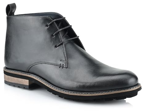 Silver Street London Men's Ludgate Leather Chukka Boots | 3 eyelet lace up ankle Desert boot, cushioned insole, treaded rubber sole, pull tab; smart casual office to weekend wear