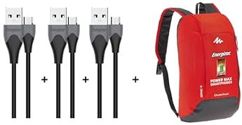 Energizer - Lot de 3 Câbles Micro-USB 1,2 m - Charge & synchonisation (2,4 A/480 Mbps) pour téléphones mobiles + Sac à dos 10L