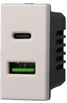 Serie Civile Compatibile Con Bticino Axolute (Presa Caricatore USB C + USB-A 3.1A, Bianco)