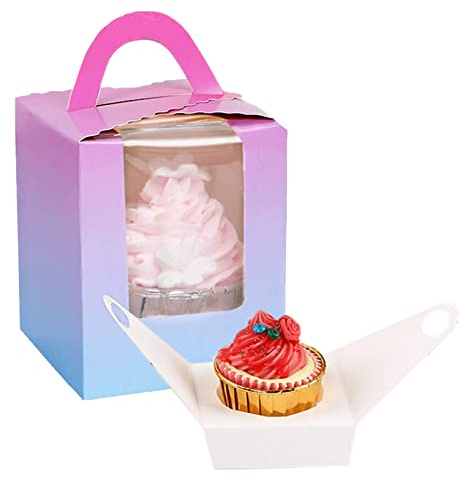 Allbusky 30 scatole per torte, scatole per cupcake, scatole di carta da forno con maniglie, portabicchieri singoli con finestra, scatole di carta con fodere per cupcake per Natale Baby Shower Wedding