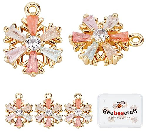 Beebeecraft 1 Box 10 Stück Schneeflocken Charms 18K Vergoldet Zirkonia Weihnachtsmotiv Charm Bunte Winter Anhänger Charms Für Selbstgemachte Halsketten Ohrringe Schmuckherstellung