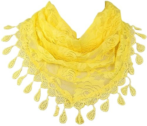 Damen Schal Geschenke für Mütter Damen - Dreiecks-Schal mit Spitze und Quasten Frauen Dreieckstuch Spitze Halstuch Schals Weiblich Elegant Klassischer DE148006