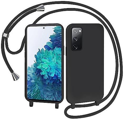 AOMYKE Handyhülle für Samsung Galaxy S20 FE / S20 FE 5G Hülle mit Band, Handyband Samsung Galaxy S20 FE Hülle zum Umhängen Schutzhülle mit Kette Kordel Weich TPU Liquid Silikon Case, Schwarz
