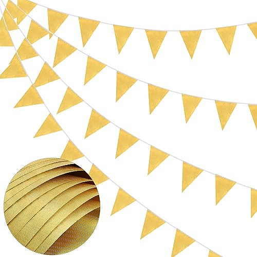 DOJoykey Guirlande en Tissu doré de 20 m avec 52 Drapeaux triangulaires imperméables réutilisables pour la fête des mères, Un Anniversaire, Un Mariage, Une décoration de fête en Plein air