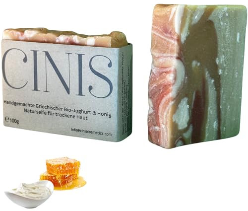 CINIS Handgemachte Bio-Seife Joghurt & Honig 100 g – Feuchtigkeitsspendende Naturseife für trockene & empfindliche Haut – mit Olivenöl, Bienenwachs, sanfter Reinigungs- & Pflegewirkung