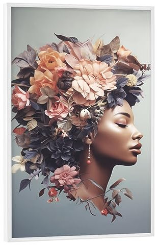 artboxONE Poster mit weißem Rahmen 60x40 cm Floral Flowery Beauty-Woman - Bild blumig frauenkopf