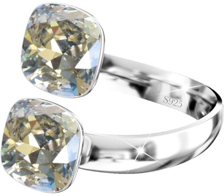 925 Sterling Silber Doppelt Kristall Ringe für Damen Verstellbarer mit Marken Kristalle - Glänzend Cubic Zirkonia Ring Fingerring Kommt in Schmuck Geschenk Box (Moonlight)