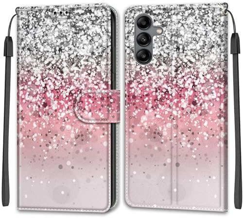 Wuhaizher Samsung A15 Case Shockproof, Samsung A15 5G Phone Case Leather Wallet Book Flip Case with Magnetic Stand View Card Holder Protector Cover for Galaxy A15 5G / 4G, Silver & Pink