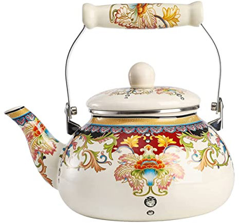 MAGICLULU Old Fashioned Porcelain Kettle Shape Teapot Stove Top Enamel Teapot 1.5l Fellow Kettle Smooth Surface Heat Handle