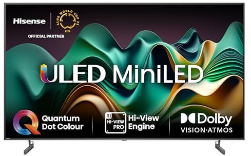 Hisense 65 pollici Smart TV 65U6NQ MiniLED QLED 4K UHD, Dolby Vision Atmos, Hi View Engine, AI MEMC Sport Mode, HDR, VIDAA with Youtube, Netflix, Disney+, Canale +V (2024 Model)