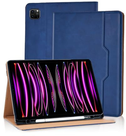Vkooer Custodia per iPad Pro 11 pollici 2022/2021/2020/2018 Cover Protettiva Pelle PU con Auto Svegliati/Sonno e Supporto Funzione Apple iPad Air 6 Flip Tasca Case, Blu