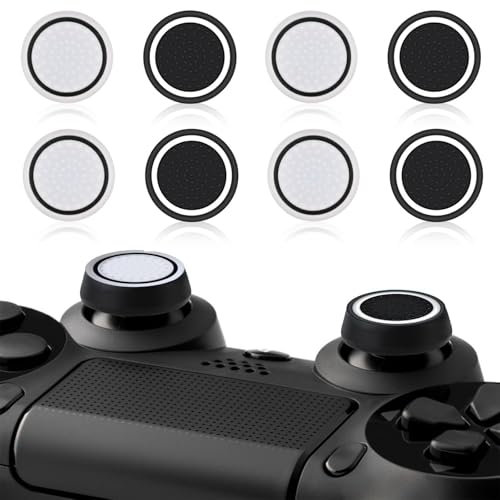 8 Stück Black & White Silikonkappen Zubehör für PS5 und PS4, Controller Aufsätze für besseren Grip und Schutz der Sticks, Black & White, Erhöhte Präzision & Langlebigkeit