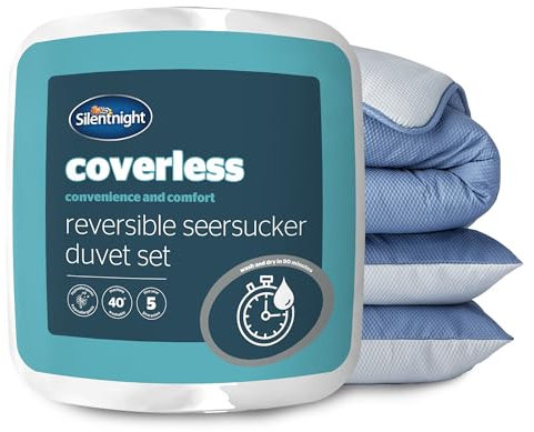 Silentnight Coverless Seersucker Duvet - 10.5 Tog All Year Round Single Duvet Quilt Reversible- Includes Matching Pillowcase - Machine Washable - Grey and Light Blue - Single