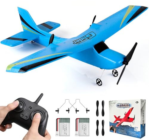 HAWK'S WORK 2 Channel RC Airplane, RC Plane Ready to Fly, 2.4GHz Remote Control Airplane, Easy to Fly RC Glider for Kids & Beginners (Blue)
