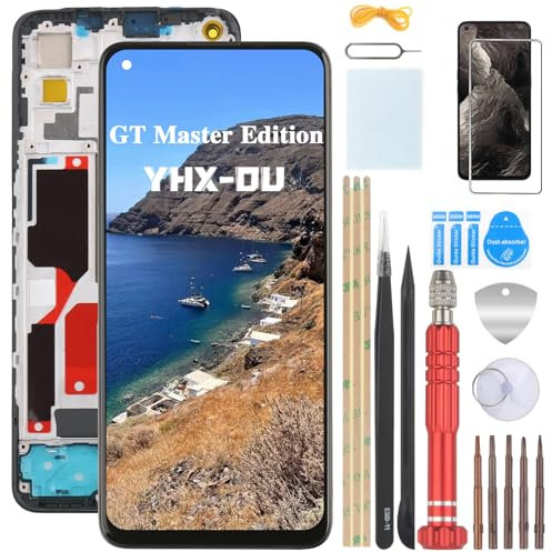 YHX-OU 6.43 Noir Kit Écran LCD avec Châssis pour Realme GT Master Edition RMX3360 RMX3363 Écran Complet Tactile LCD Display de Rechange avec Film de Protection D'écran et Outils