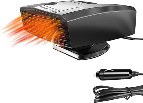 DSLIHA 2024 Newest Car Heater Defogger 12V 200W, 2 in 1 Heating/Cooling Mini Car Heater Defroster Anti-Fog Plug in Cigarette Lighter, Defroster with Ergonomic Handle Windshield Defroster-Black
