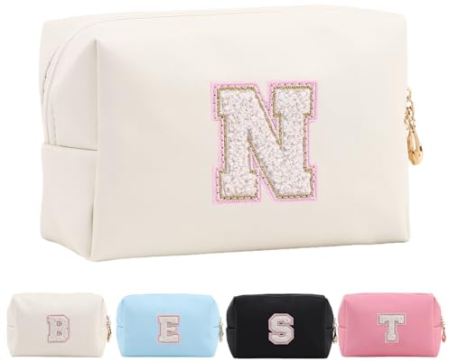 Borsa per Cosmetici per Donna, Beauty case Personalizzato Dalla A alla Z, Borsa per Cosmetici per Sposa e Damigella,Regalo per la migliore Amica,N