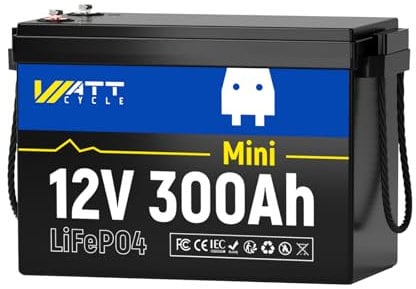 WattCycle Batteria al litio 12V 300Ah (280AH) LiFePO4, protezione dalle basse temperature, 15000 cicli, uscita massima 3584Wh, perfetta per camper, solare, roulotte, indipendenti rete elettrica