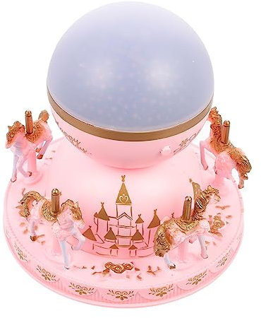 HOMSFOU Box Mit Musik Einhorn Schneekugel Weihnachts Musikfigur Rotation LED Sternprojektor Nachtlicht Musik Ornament Musik Schneekugel Kunststoff Rosa