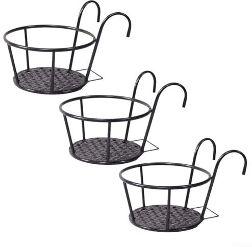 Set mit drei stabilen schmiedeeisernen Blumentopfhaltern, perfekt zur Verschönerung Ihres Balkons oder Gartens