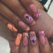 24PCS Halloween Press On Nails - Pumpkin False Nails in Pink Yellow Long Coffin Shape with Glue - Glossy and Fun Full Cover Cartoon Design - Long Lasting DIY Fake Nails for Halloween