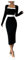 GORGLITTER Women's Square Neck Color Block Midi Dress Long Sleeve Bodycon Pencil Elegant Dresses Black and White Medium