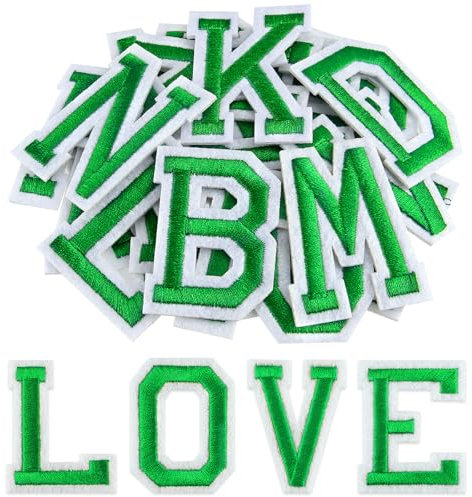 Morcheiong 78 Pcs Iron on Letter Patches A-Z, 2 Inch Iron on Embroidered Alphabet Patch for Clothing, Pants, Hats, Bags- Green