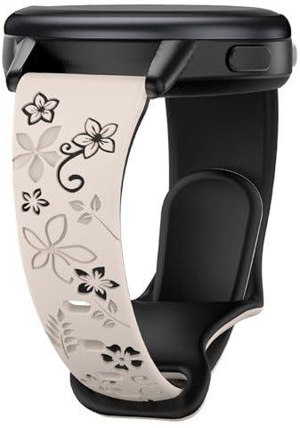 CUNUJIX Floral Gravierte Schlank Silikon Armband für Garmin Vivoactive 4S / Venu 3S / Venu 2S / Vivomove 3S, 18mm Soft Sport Wasserdichtes Ersatzband für Garmin Forerunner 255s/255s Music/265S Damen