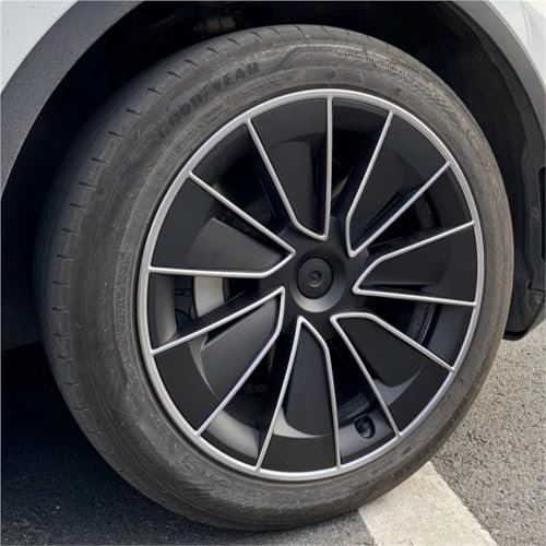 4 Stück Radkappen 19 Zoll Radkappe Performance Ersatz Radnabenkappe Vollfelgenabdeckung Zubehör Kompatibel mit Tesla Model Y 2018-2024(4PCS Gun Grey)