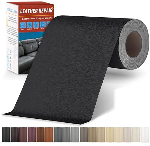 Sgooyir Leder Reparatur Set, 10x200cm Kunstleder Selbstklebend, Kunstleder Reparaturset Flicken Selbstklebend Patch für Autositze, Sofa, Jacken, couch, Möbel Schwarz