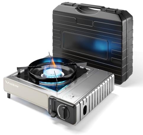 Réchaud gaz 1 feu, barbecue portable pour cartouche 227g, avec allumage piézo et mallette, utilisation en intérieur et extérieur, puissance 2,2 kW
