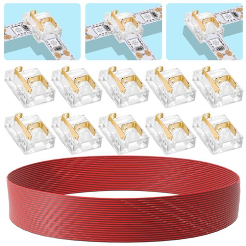 LYGKJ led verbinder 10pcs COB SMD 2 Pin 10mm Transparent connector Kit 20M 22AWG LED kabel für spaltfreies Löten und led eckverbinder (SMD/COB 2PIN 10MM)
