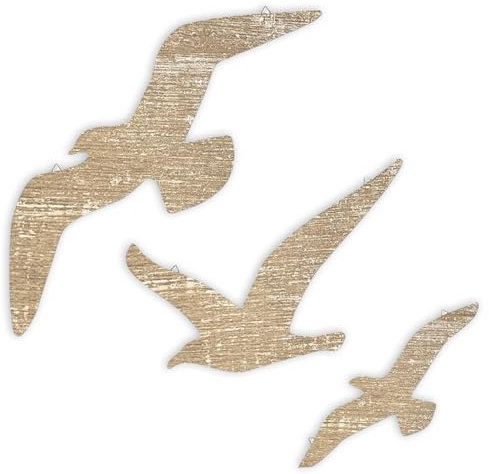 LUMOOM 3 Stück Möwen Wanddekoration Holz, Möwe Wanddeko, Strand-Möwendekor, Maritime Holzoptik Vögel, für Wohnzimmer, Schlafzimmer, Badezimmer, Aufhängen (Gelb)