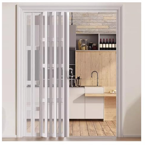 Porte Pliante accordéons coulissante Porte accordéon Porte coulissante pour cuisine, Chambre/Douche/Dressing Séparation d'intimité Portes accordéon Avec panneau acrylique Sécurité pour animaux Porte p