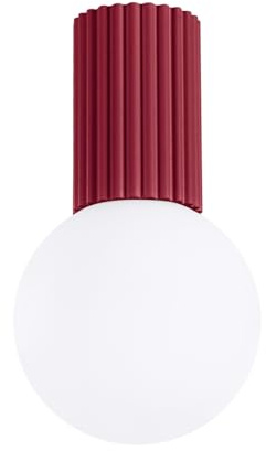 SOLLUX lighting Deckenlampe Deckenleuchte - Deckenstrahler Aluminium Glas -1 Flammig - LED Lampe Glühbirne - Burgunderrot Halo