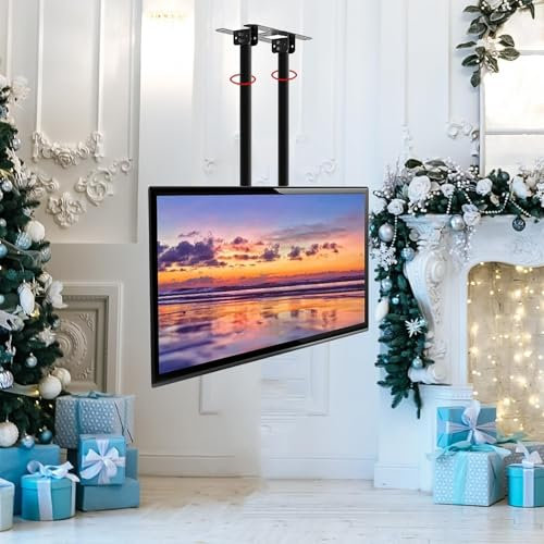 Adjustable Tilt Ceiling TV Mount Bracket - Telescopic Ceiling TV Mount, Height Adjustable TV Stand And Wall Stand, For 40-90 Inch TVs, 2 Post Single Screen TV Mounts, VESA Max 600x400mm